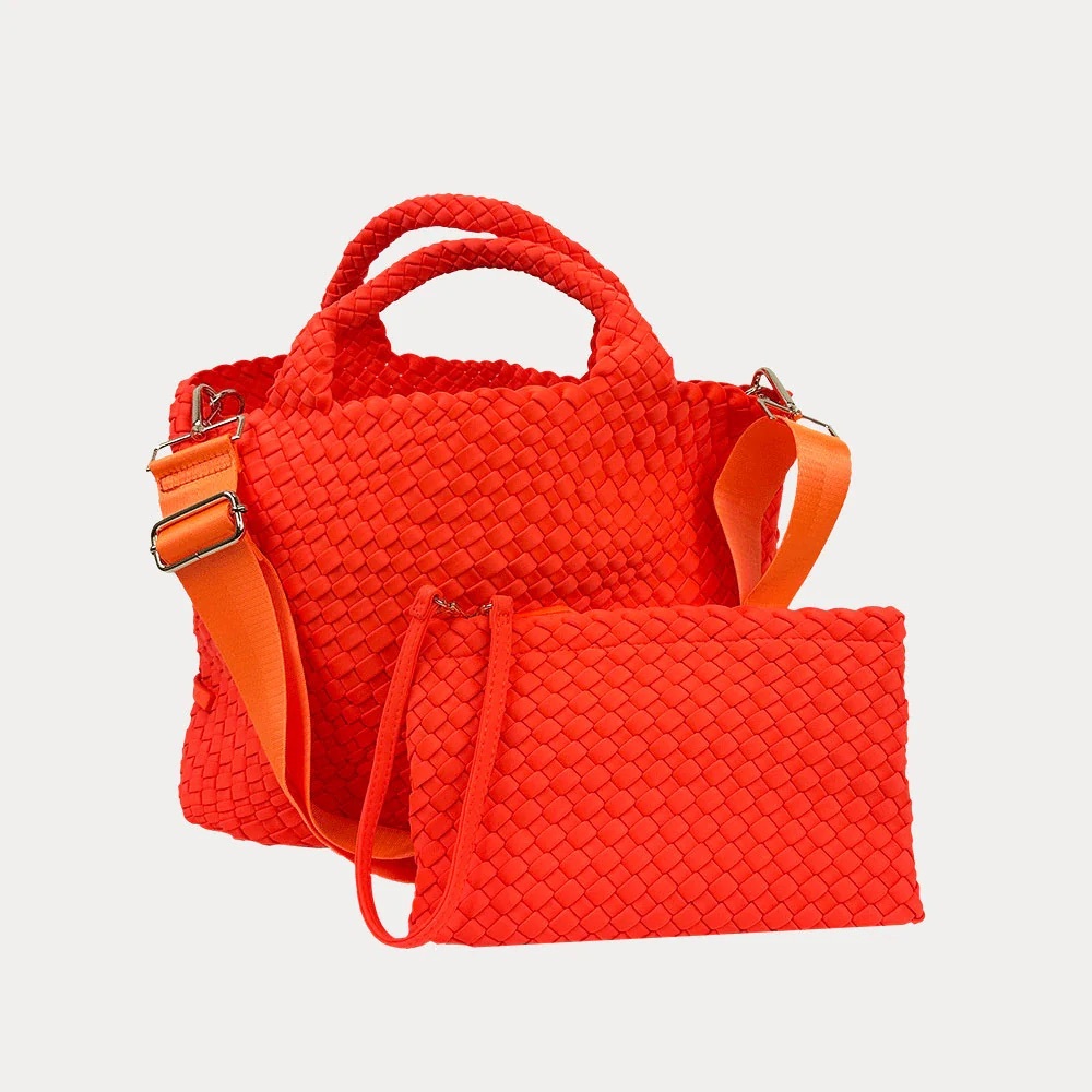 NEW ah•dorned NY Lily Woven Neoprene Tote with Pouch